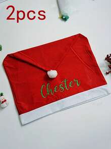 Customized Christmas Chair Covers, Customized Christmas Hat Chair Back Covers, Santa Hat Chair Covers, Personalized With Your Family Name, Suitable For Dining Room And Office Chairs - Multicolor - View 11