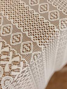 1pc Lace Tablecloth, Scalloped Hem Decor, Polyester Fabric, Jacquard Floral Pattern, Rectangular Square Round Tablecloth, Suitable For Patio Garden Tea Table Dining Room Living Room Tabletop Decoration - Apricot - View 6