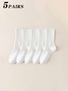 1/2/5 Pairs Women's Mid-Calf Cotton Socks With Double Needle Loose Cuff, Unisex - Multicolor - View 37