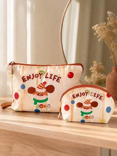 Cute Cartoon Puppy Print Baby Storage Bag, Portable Zippered Baby Supplies Organizer Bag, Diaper, Milk Powder, Miscellaneous Items Storage Bag For Home, Outdoor And Travel
