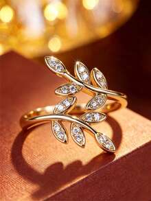 1pc Mori Style Leaf Open Ring, Multi-Leaf Shiny Finger Ring, Vintage Luxury Adjustable Index Finger Ring, Fashion Accessory - Open Ring - View 9