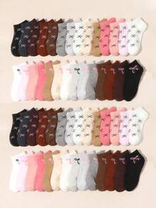 10/20 Pairs Random Girls' Bowknot Print Boat Socks, Multi-Color Mixed Low-Cut Invisible Short Socks, Breathable Comfortable Non-Stuffy, Spring/Summer Thin Low-Top Socks, Versatile Daily Commute Socks - Multicolor - View 5