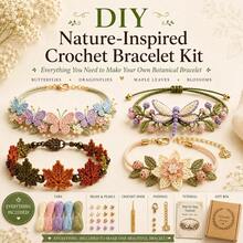 DIY Natural Inspiration Crochet Bracelet Set | Handmade Flower/Butterfly/Maple Leaf/Dragonfly Crochet Bracelet | High Quality Cotton Thread And Pearl Matching | Embroidery Craft Gift Set With Tools And Tutorial - Flower - View 3