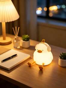 1pc Cute Duck Silicone Tap Night Light, Rechargeable Patting Lamp, Soft Warm Bedside Sleep Lamp, Eye‑Caring Atmosphere Table Lamp, Creative Holiday Gift For Bedroom Dorm Home Decor, Present For Friends Family - Multicolor - View 3
