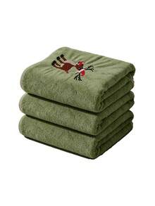 Christmas Reindeer Embroidered Coral Fleece Bath Towel Set, Multiple Colors Available, Soft And Absorbent, 1pc/3pcs Optional, Home Bathroom Face And Bath Towel, Christmas Home Decor Holiday Gift - Multicolor - View 25