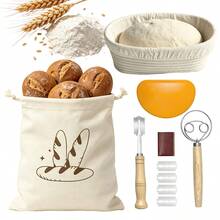 23cm Round/25cm Oval Bread Proofing Basket Set, Includes Liner, Dough Whisk, Scraper, 5-Blade Bread Lame And Storage Bag, Complete Sourdough Baking Kit - - - View 1