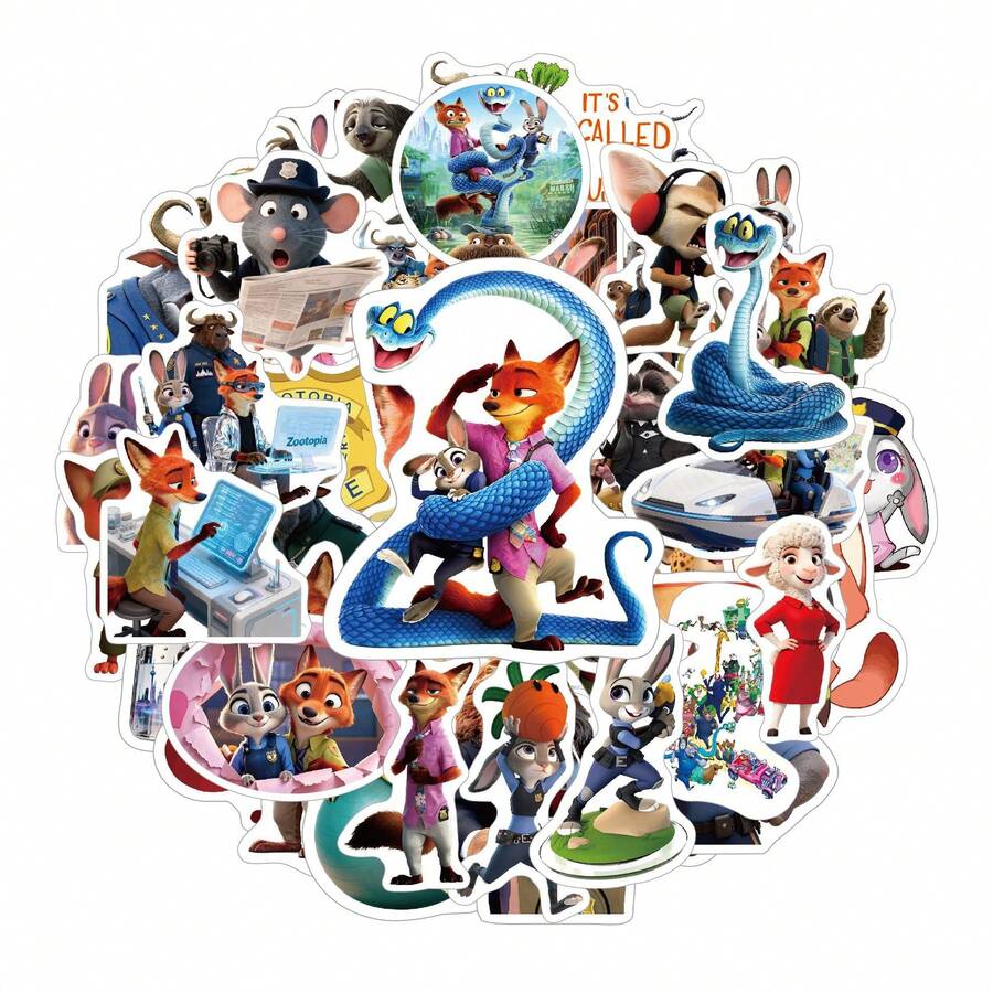 asmodee 50pcs Zootopia Glossy Cartoon Stickers Creative Graffiti Decals For Notebooks And Water Bottles - Multicolor - View 1