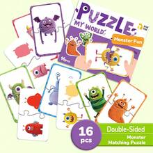 16 Pcs Monster Matching Puzzle For Toddlers, Double-Sided Cute Monster Matching Card Game, Early Educational Learning Toys,Travel Toy, Birthday Gift - Multicolor - View 5