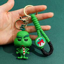 The Grinch Christmas Keychain, Sil Cartoon Green Monster Figure Key Ring With Braided Wrist Strap, Backpack Bag Charm Car Key Accessory, Merry Grinchmas Holiday Gift - Multicolor - View 10