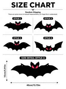 8pcs Halloween Hanging Bats, 3D Realistic Scary Large Black Hanging Flying Bats, Suitable For Yard, Sign, Outdoor, Indoor, Lawn Decoration, Halloween Party Decor - Red-eyed Bat - View 3