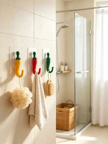 1/5pcs Strong Self-Adhesive Chili Pepper Shaped Hooks, Easy Installation Without Drilling, Suitable For Bathroom Towel Hooks, Closet Hooks, Kitchen Hooks, Door Key Hooks, Hair Accessory Storage Hooks And Various Holiday And Party Decorations - Multicolor - View 6