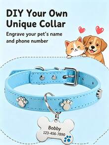 Kalung Hewan Peliharaan Kustom, Tali Leher Kulit Sintetis Tahan Lama dengan Liontin ID Jejak Kaki Logam Berwarna-warni, Cocok untuk Kucing dan Anjing, Tersedia Berbagai Ukuran, Kalung Kucing dan Anjing Kustom Anti-Hilang yang Diukir - MultiWarna - View 3