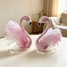 2pcs 2D Acrylic Flamingo Decor, Pink Girly Style Feather Swan Shaped Desktop Ornament, Suitable For Office, Princess Theme Girl Cake Decoration, Giftable - Open Eyes + Close Eyes - View 6