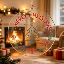 1pcsChristmas Acrylic Round Ornament, MERRY CHRISTMAS Printed Xmas Tree Hanging Pendant, Home Party Decor Holiday Gift - Multicolor - View 1