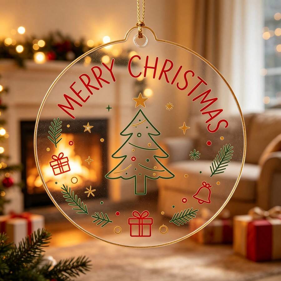 1pcsChristmas Acrylic Round Ornament, MERRY CHRISTMAS Printed Xmas Tree Hanging Pendant, Home Party Decor Holiday Gift - Multicolor - View 1