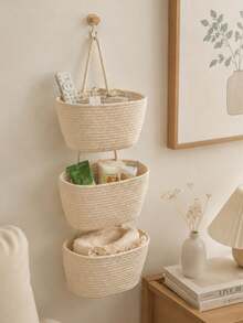 1pc 3-Tier Hanging Storage Basket, Minimalist Ins Style White Storage Basket, Wall-Mounted Sundries Storage Basket, Securely Hanging And Not Easily Detached, Suitable For Storing Various Small Items, Applicable For Entryway, Bathroom, Bedroom Storage - 3-tier Hanging Basket - View 6