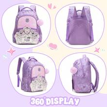 Girls Cute Glitter Backpack With Crossbody Bag And Pencil Case, 3pcs Holographic/Heart Print School Bag Set - Children's Schoolbag - View 4