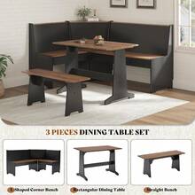 Breakfast Nook Dining Table Set, Corner Storage Organizer Box Small Spaces, Wooden Kitchen Furniture Display Rack, Style, Black Oak, Three Piece Set - 1 - View 8