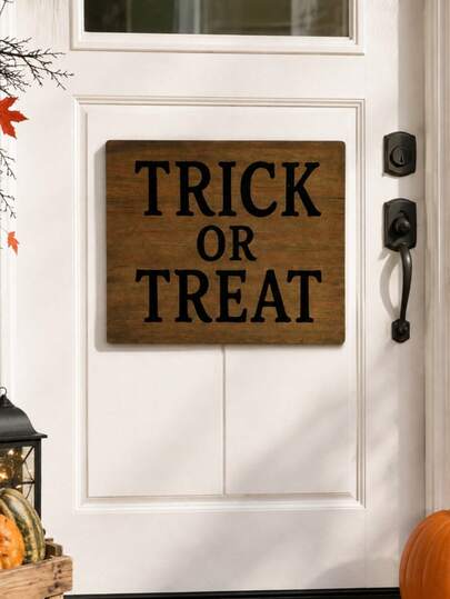 1pc Halloween Trick Or Treat Doorplate Witch Lair Doorplate Retro Gothic Style Hanging Halloween Party Background Wall Decoration Suitable For Bedroom, Living Room, Fireplace, Front Porch, Indoor And Outdoor Holiday Home Party Decoration
