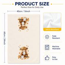 2/4/6pcs Highland Cow Autumn Theme Printed Kitchen Napkins, Cute Hand-Drawn Style, Soft And Easy To Clean, Highland Cow, Pumpkin, Maple Leaf And Fun Bathroom Patterns, Home Decor, Autumn Home Gift, Suitable For Bathroom Decor, Kitchen Decor, Kitchen Accessories - Multicolor - View 8