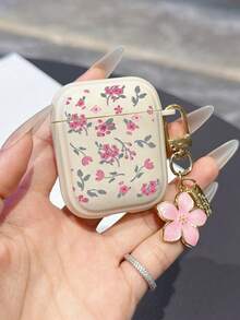 1pc Cute Pink Flower Earphone Case Compatible With AirPods Pro 3, Anti-Drop Protective Shell For Pro 2, Cute 3, Cream White 2, With Pink Flower Keychain, 4 - Baby Pink - View 8