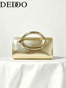 Dedoo Women's Evening Clutch Bag, Rectangular Flap Hard Shell, Curved Top Handle, Modern Minimalist Style, Suitable For Cocktail Party, Banquet, Formal Women's Handbag - Gold - View 9