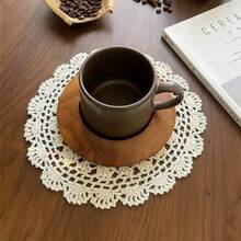 1/2/4pcs Japanese Style Woven Mesh Coasters, Food Plate Heat Insulation Decorative Background Mats - Beige - View 3