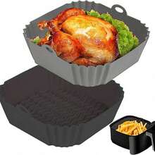 2 Pcs Square Silicone Air Fryer Liners, Reusable Air Fryer Accessories, Fit For 4-7 Quart (Approx. 20.3 Cm) Air Fryer, Microwave Friendly (Black + Grey) - Black+Gray - View 5