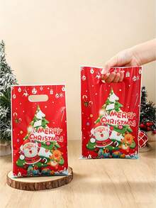 10/30/50pcs, Christmas Santa Claus Reindeer Gift Bags, Gingerbread Man Santa Claus Reindeer Pattern Plastic Packaging Bags, Merry Christmas Decorations For Home, Happy New Year Decor - Red - View 1