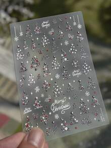 1件 3D 浮雕聖誕樹美甲貼紙，金白色雪花，自黏式聖誕快樂美甲裝飾貼紙 - 彩色 - 查看 3
