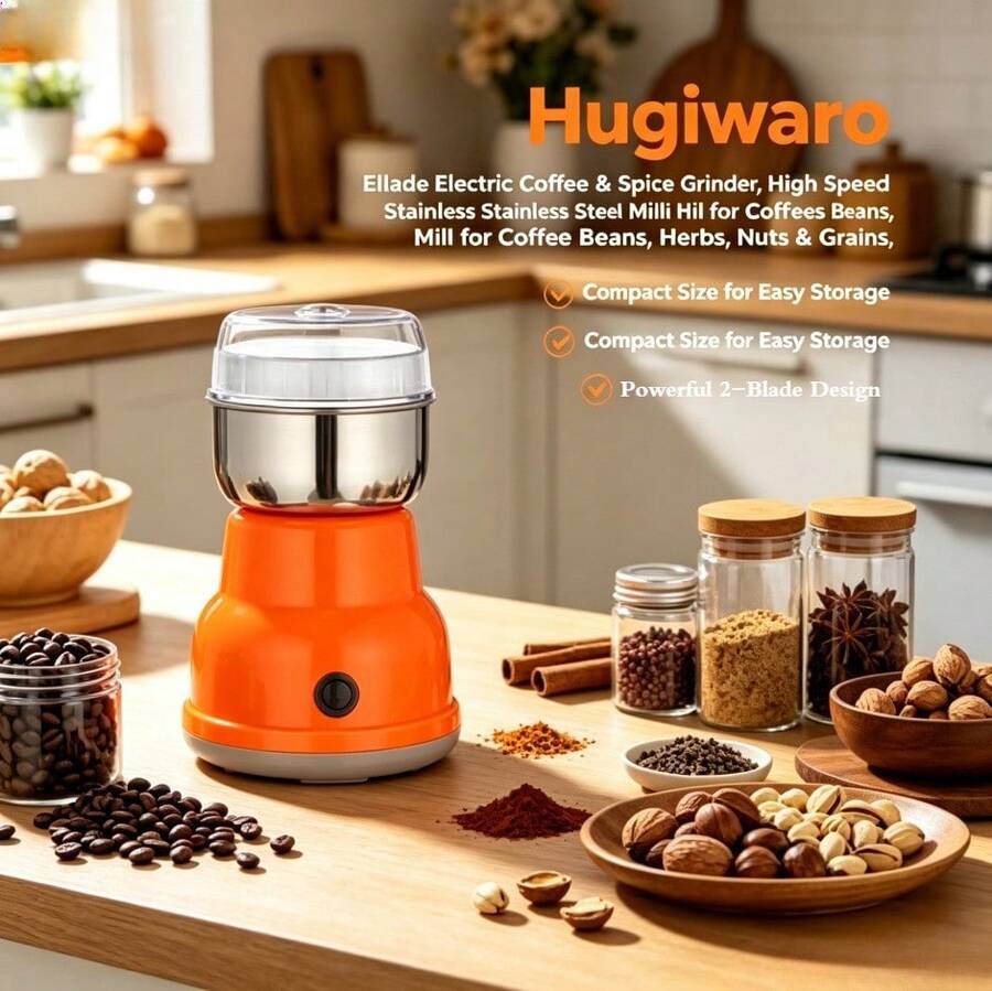 Mini Electric Grinder, Kitchen Use, 300ml Capacity, Ultra-Fine Food Grinder, Suitable For Grinding Coffee, Seasoning, Pepper, Grains. Only Suitable For Grinding Dry And Soft Ingredients (Do Not Contact Water). Grinding Tool.
