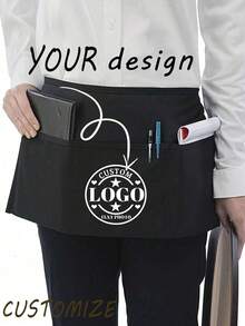 1pc Personalized Customized Neutral Polyester Apron, With 3 Pockets, Customizable Logo, Short Waist Server Uniform, Black Hairdresser Apron, Hairdresser/Beautician Beauty Gift Customization, Suitable For Kitchen, Baking And Chef Use - Multicolor - View 12