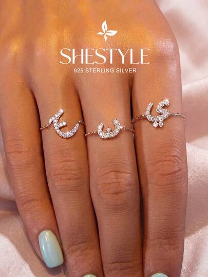 1 Stück 925er Sterlingsilber eleganter minimalistischer arabischer Buchstaben-Kettenring, verstellbare Größe, geeignet für Frauen als Hochzeits-, Geburtstags- oder Muttertagsgeschenk