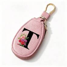 Black Letters A-Z Car Key Protection Cover PU Key Bag Mini Car Key Bag Key Ring Wallet Zipper Charter Keychain Male And Female Universal Key Ring Gift - Multicolor - View 16