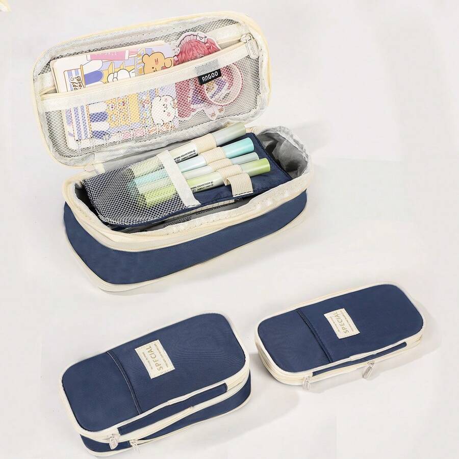 Creative Telescopic Pencil Case Student Stationery Storage Bag Cute Solid Color Pencil Pouch Pencil Storage Tube Student Gift Pencil Bag - Royal Blue - View 1