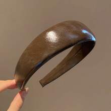 Early Autumn Coffee Color Vintage Glossy Leather Wide Headband For Women, High Crown Hair Accessory, 2026 Autumn New Style - Multicolor - View 8