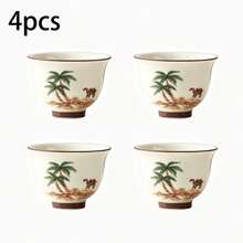 1/2/4/6pcs Ceramic Tea Cups, Beige Handmade Painted Coconut Tree & Camel Pattern Tea Cups, Arabic Tea Cups, Coffee Cups, Water Cups, Suitable For Home Tea Drinking, Water Drinking, Family Gatherings And Friends Parties, Also A Great Gift - Multicolor - View 16