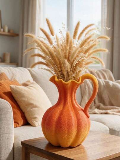 Bohemian Style Asymmetrical Geometric Pumpkin Shaped Creative Off-White Vase Decor Ornament, Halloween Modern Art Living Room Dining Table Office Desk Desktop Pampas Grass Dried Flower Decoration Vase New Product Unique Personalized, Color Random