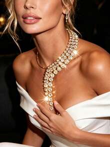 Women's Elegant Rhinestone Decorated Multi-Layer Necklace - Gold - View 3