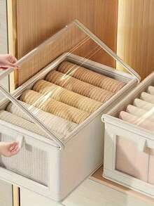Foldable Oxford Fabric Storage Box With Transparent Lid, Dust-Proof Clothes Organizer, Suitable For Wardrobe And Cabinet - Multicolor - View 1