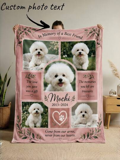 1pc Customized Photo Blanket, Personalized Text Blanket, Personalized Blanket With Pet Pattern, Friend Birthday Gift, New Home Gift. Decorative, Cool & Colorful, Unique, Customized Home Decor, Suitable For Him/Her, Family, Friends, Ideal Gift For Friends, Suitable For Anniversary, Birthday Gift, Decorative, Fashionable, Colorful, Vintage, Cute, Minimalist, Unique & Cute, Suitable For Sofa, Living Room, Bedroom, Outdoor, Office, Etc.