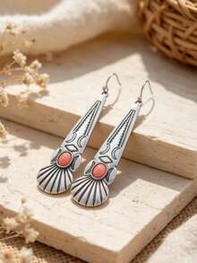 1 Pair Of Bohemian-Style Vintage Carved Stone Teardrop Earrings, Suitable For Women's Daily And Holiday Wear - Earrings - View 2