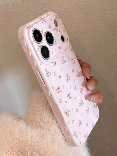 Pink Floral Phone Case, Raised Lens Ring Wear-Resistant Shockproof Phone Case, Gentle Fresh Commute Versatile Style, Compatible With Apple 15/15 Pro/15 Plus/15 Pro Max/16/16 Pro/16 Pro Max/17/17 Pro/17 Pro Max/12/12 Pro/12 Mini/13/13 Mini/13 Pro/13 Pro Max/14/14 Plus/14 Pro Max/11, Autumn/Winter Gift, Back To School Essential, Christmas Gift, Halloween Gift, Accessory