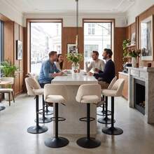 Goeurvant Nordic Height Adjustable Bar Stools 360° Swivel Kitchen Island Chair With Hollow Back And Counter Stools With Footrest For Bistro Café Breakfast Bar-Beige Textured Fabric - Beige Textured Fabric - View 3