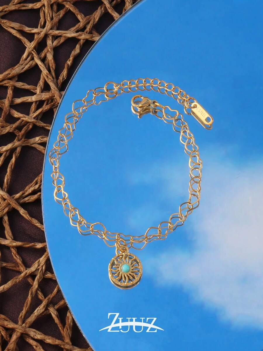 1pc Stainless Steel Sun Pendant Bracelet For Women Fashion Simple 18K Gold Plated Heart Chain Necklace Jewelry - Bracelet - View 1