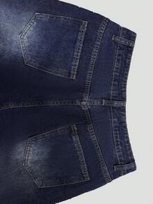 Women's Dark Blue High Waist Diamond Rhinestone Straight Leg Jeans, Plaid Rhinestone Design, Commute Party Casual Straight Leg Pants - Dark Wash - View 7