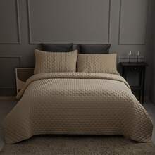 3 Piece Bedspread Embossed Pattern For All Season 220 X 240CM Soft Microfiber Reversible Patchwork Beddings Set Luxury Quilted Bed Throw For Bedroom Decor Reversible Coverlet - Brown - View 10