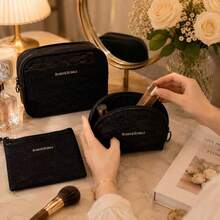 4pcs Lace Mesh Makeup Bag Set, Portable Travel Breathable Cosmetic Bag Toiletry Bag Makeup Wallet Storage Bag, Suitable For Home Travel Accessories - Black - View 2