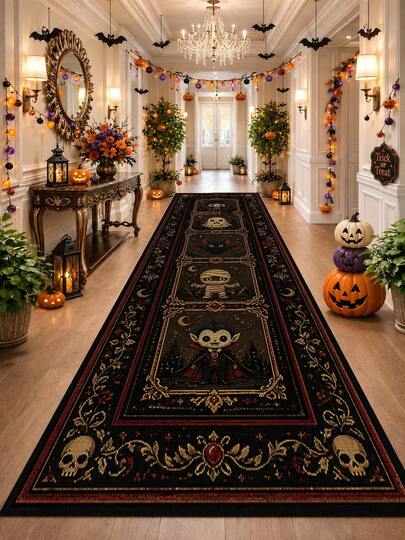 Vampire Mummy Entrance Mat Framed Characters Halloween Decor Combining Ornamental Border Bat Ghost Skulls Moon Symbols And Story Panels For Front Door Foyer Hallway Living Room Bedroom Porch Dorm Party Gift For Guests Friends Family And Neighbors