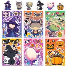 6pcs Halloween Collage Cartoon Graffiti Witch Pumpkin DIY Creative Fun Face Swap Stickers - Multicolor - View 3